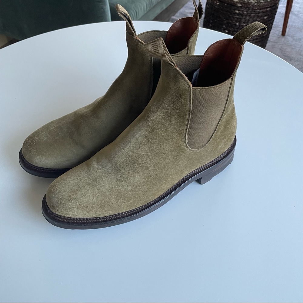 Viberg 9 Mojave Olive Janus Calf Suede Chelsea Boots